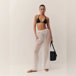 Reformation Sheer White Olina Pool Beach Coverup Wide Leg Pant S Small